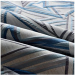 rideau moderne bleu gris blanc motif géométrique triangles opacité salon chambre fenêtre tissu polyester
