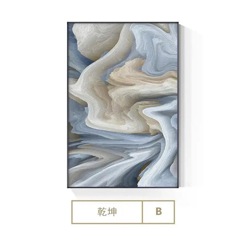 tableau abstrait moderne bleu blanc toile marbré impression toile doré