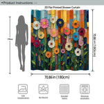 rideau douche moderne floral multicolore métalliques texturé fleurs stylisées 180x180cm opaque