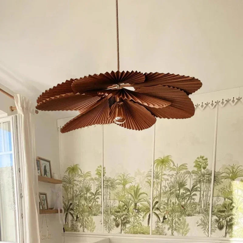 suspension lumineuse feuilles plissées marron moderne ampoules led pince suspension encastrée lumière chaude lumière