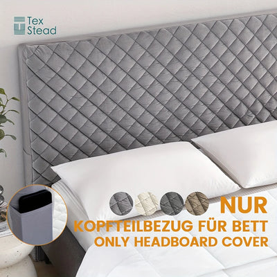 Housse de tête de lit matelassée gris clair sur un lit