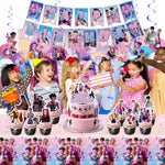 décoration anniversaire pop moderne happy birthday banner galets gobelets serviettes transparentes adhésives multicolores festives