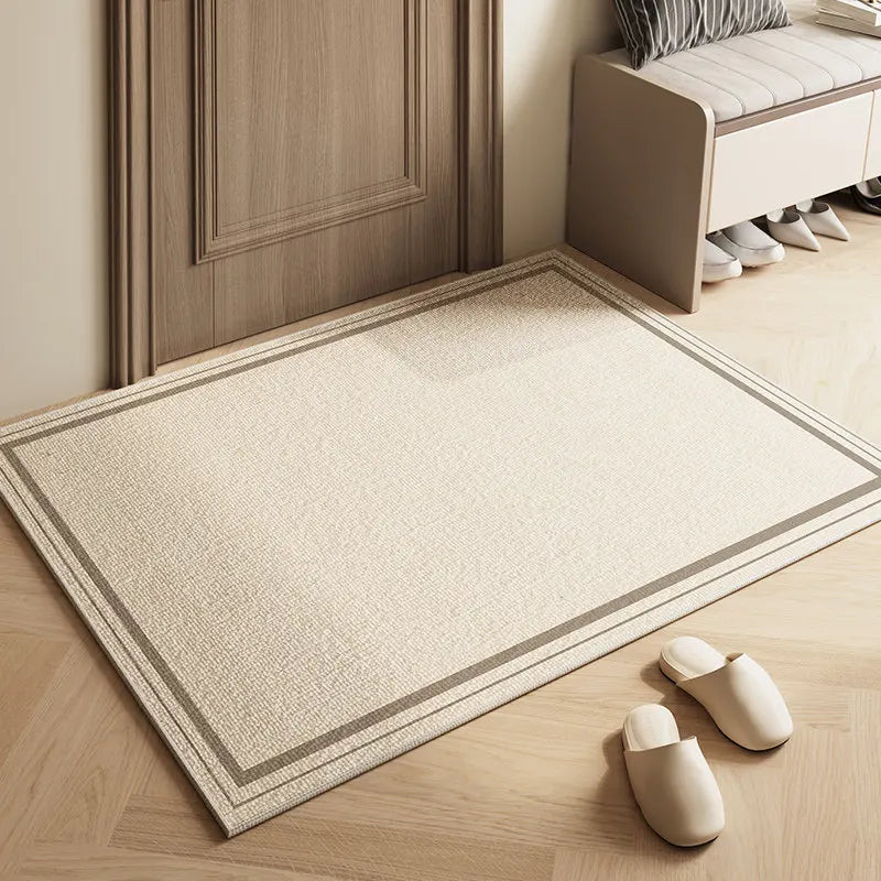 tapis d'accueil beige clair moderne rayures horizontales antidérapant salon entrée maison décoratif polyester