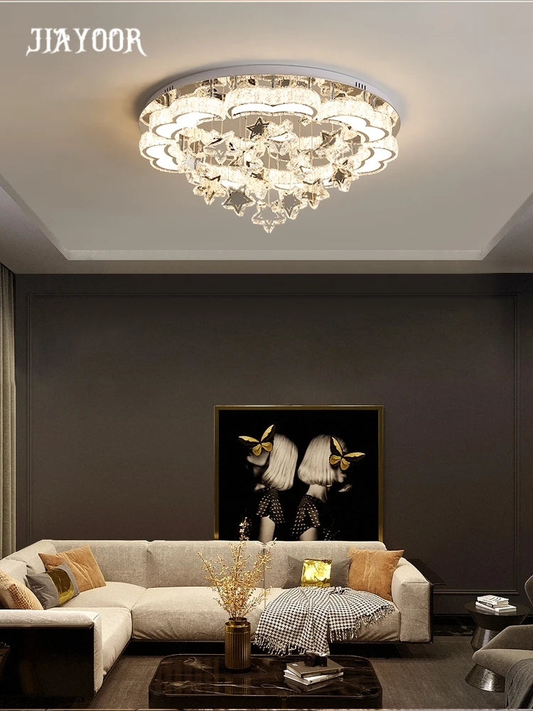 plafonnier moderne étoiles cristal blanc doré éclairage cuisine salle manger led changeable