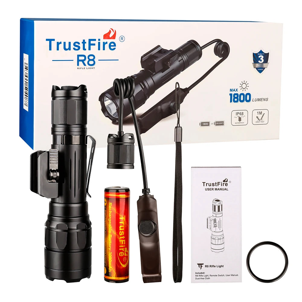 lampe tactique rail picatinny 1800 lumens rechargeable militaire éclairage rifle light