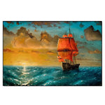 peinture murale marine voiliers océan bleu blanc paysage salon huile toile horizontalDecorationArtiste