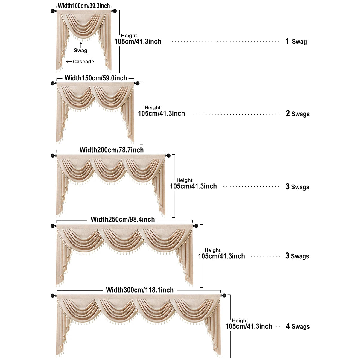 rideau polyester beige clair classique opacique 105cm largeur variable decoration fenetre cuisine salon
