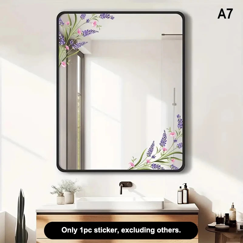 miroir moderne floral or noir adhésif autoamovible fleurs colorées vert rose jaune violet opaquet
