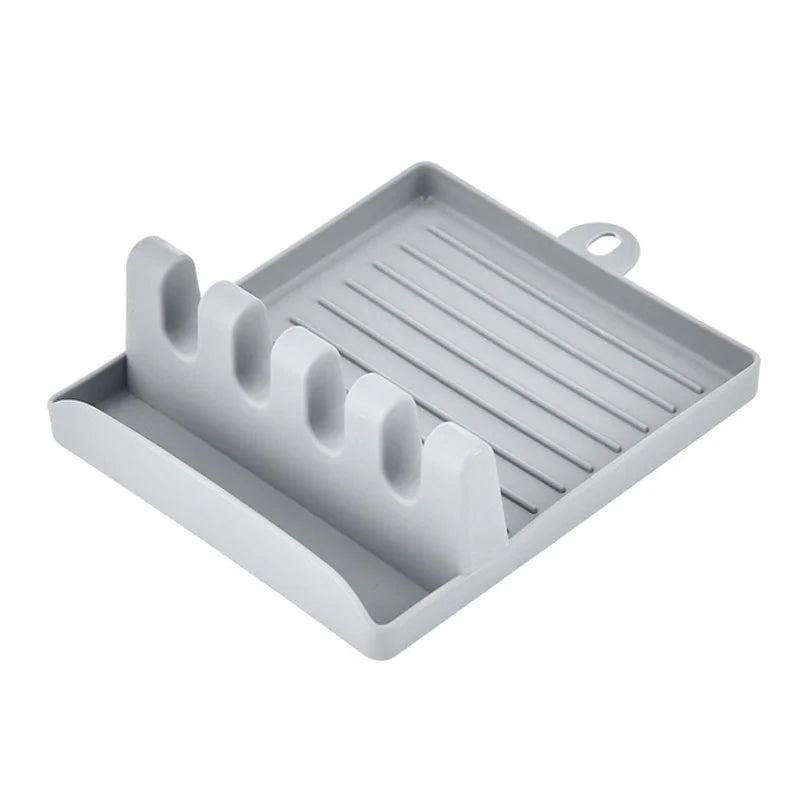 support cuisine multifonctionnel gris vert blanc moderne rainures cuillères fourchettes spatules