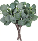 bouquet artificiel feuilles eucalyptus vert blanc moderne minimaliste extérieur mariage décoration table exposition festive