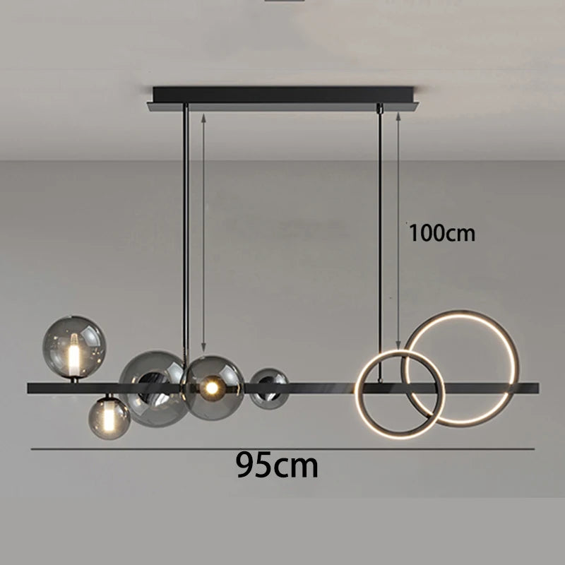 suspension lumineuse moderne sphères verre dégradées ampoules filament noir doré transparent