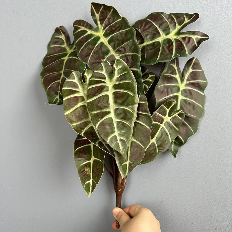 plantes artificielles decoration maison feuilles vert brun rouge veines blanches moderneintérieurDecorationFeuillesPlastique5pieces