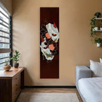 décoration murale moderne vague stylisée soleil stylisé texte japonais opaque rouge noir blanc chambre