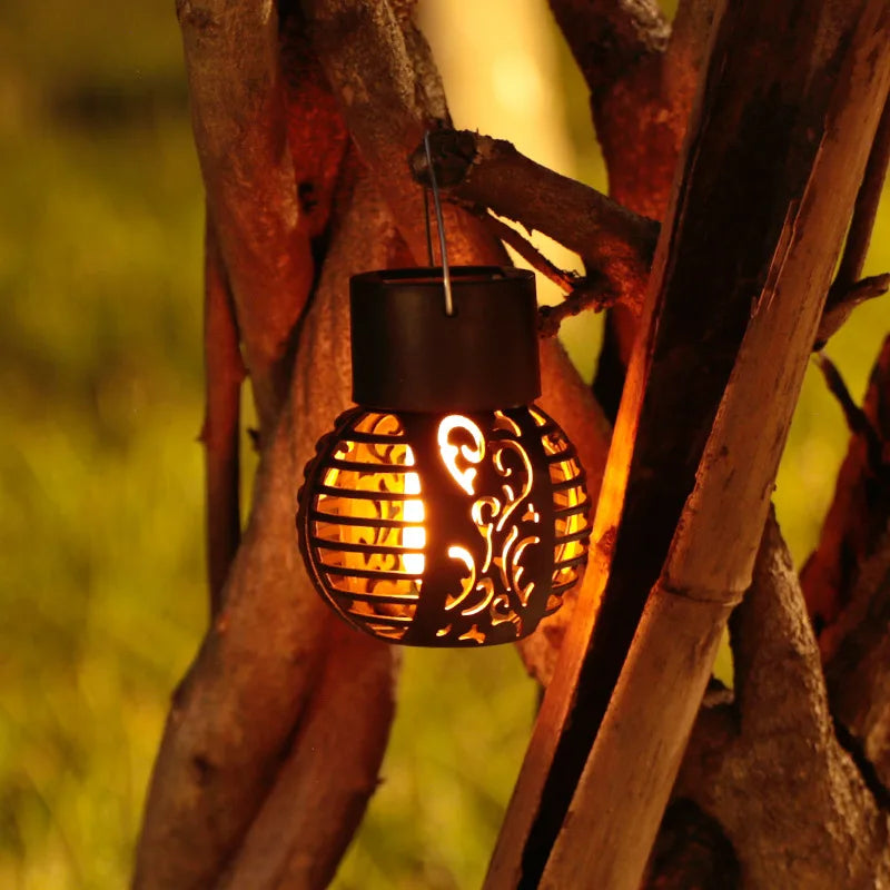 lanterne solaire effet flamme ornements floraux moderne extérieur autoinstallation led noir