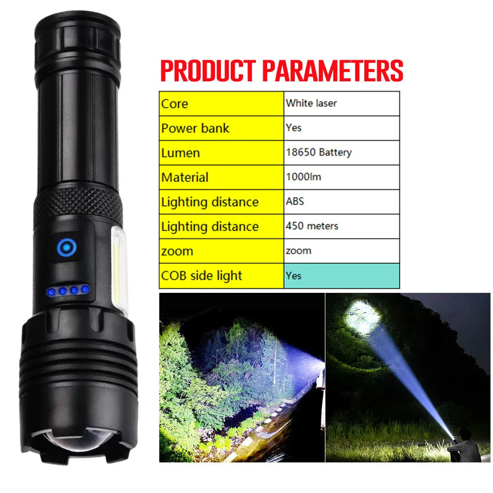 lampe torche led puissante rechargeable panneau solaire intégré lumière intense résistante chocs auto défense