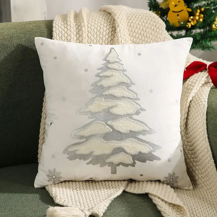 housses coussin noël arbre flocon doré blanc decoration maison car sofa 45x45cm handwash confort