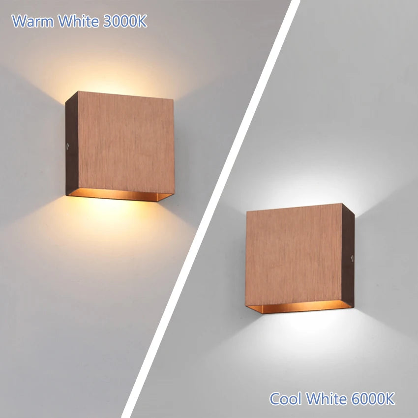 applique murale moderne 6W LED 90 260V aluminium bois naturel doré fixée mur
