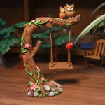 sculpture miniature artisanale arbres feuilles oiseaux balançoire pierres fleurs naturelextérieur jardin decoration résine