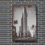 décoration murale vintage empire state building écriture manuscrite urbain ornements créatifs beige marron gris