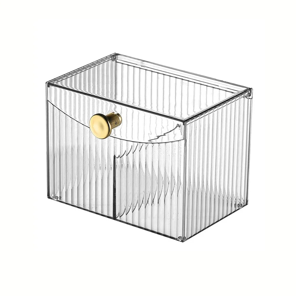 boîtes rangement transparentes vertes rayées moderne coton tiges flacons soins élastique doré Brosse cheveuxANTI