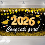 bannières graduation noir doré étoiles confettis caps moderne festives 2026 congratulations proud