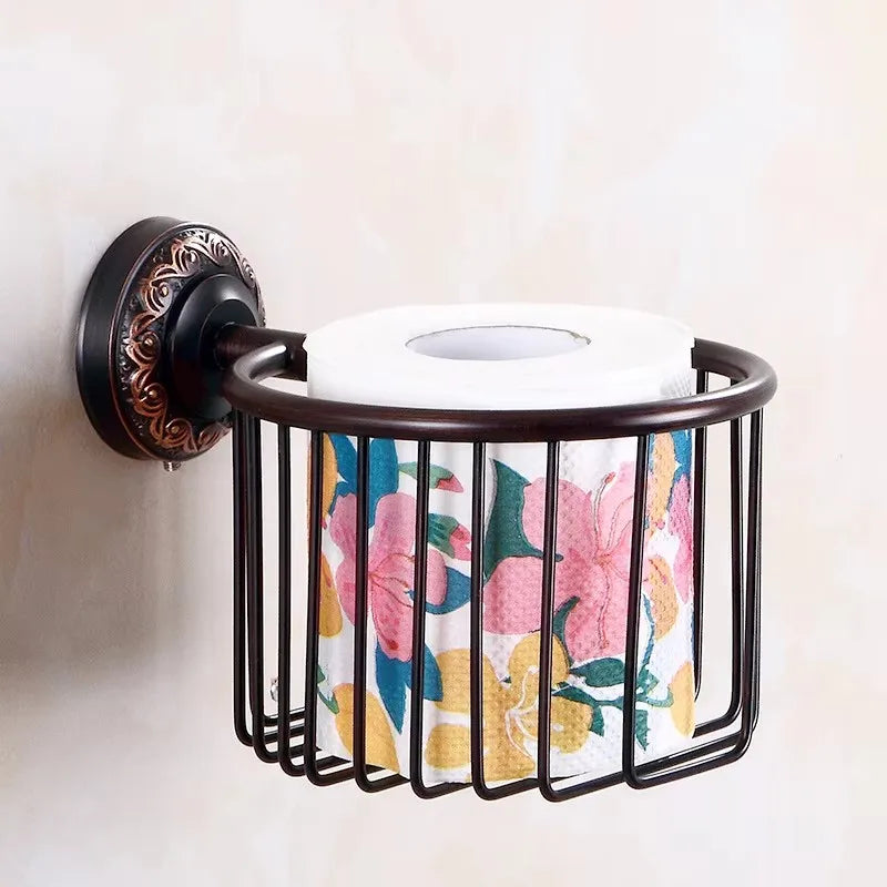 accessoires salle bain noir élégants motifs floraux classiques vintage fixations murales porte savon porte
