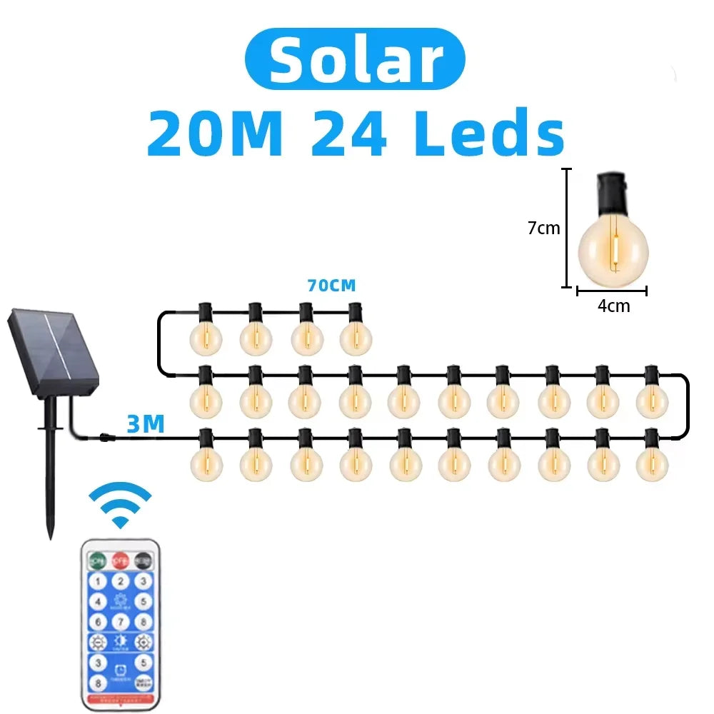 guirlande lumineuse solaire blanc chaud boules transparentes vintage clips autoinstallation led étanches ip65
