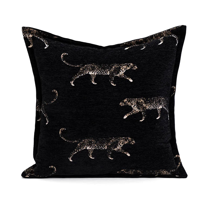 housse coussin jacquard motif forêt tropicale noir vert beige blanc décor maison voiture 45x45cm
