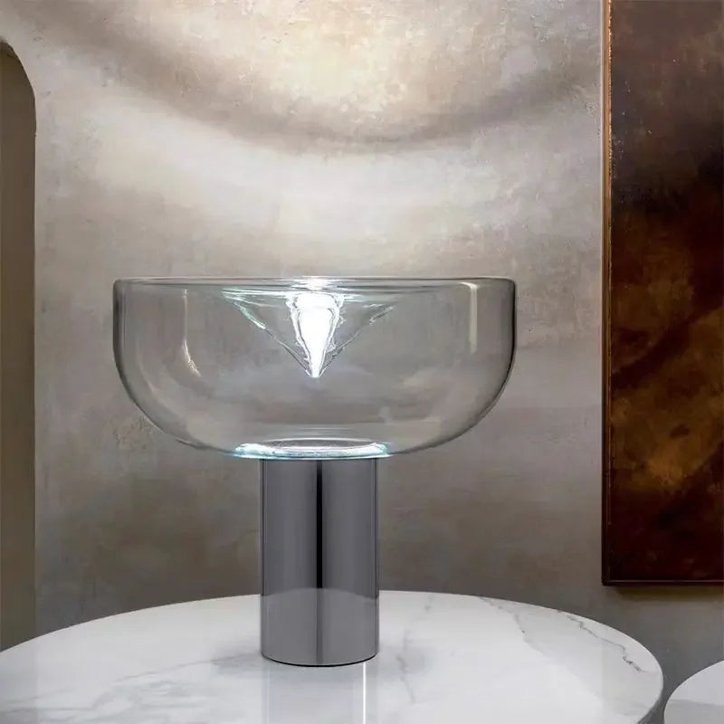 lampe table led transparente moderne base métallique interrupteur tactile vde certifié flux lumineux variable