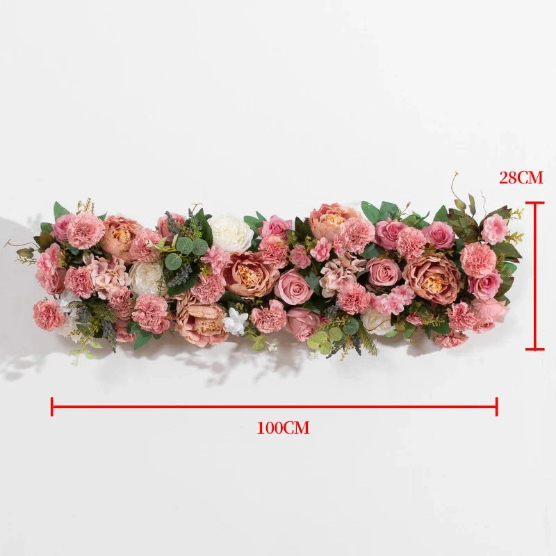 guirlande florale artificielle fleurs roses feuilles vertes décoration intérieure classique 100x28cm anniversaire mariage