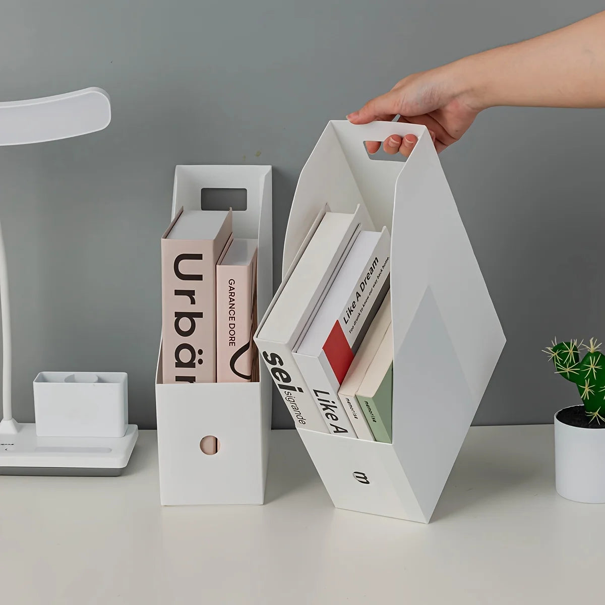 porte documents blanc moderne plastique légèrement rugueux papeterie livres