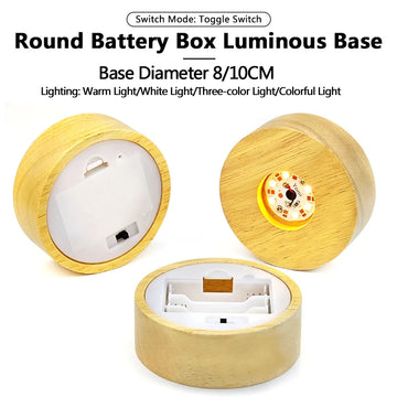 veilleuse led boîte batterie ronde bois moderne 10cm tricolore lumière blanc chaleureuse