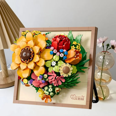 Cadre photo fleur 3D blocs construction rouge