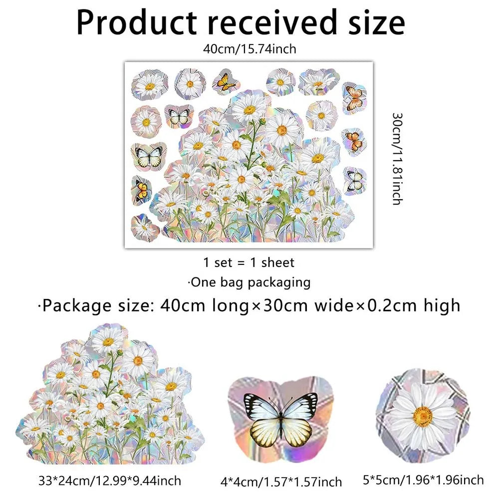 stickers fenetre decoratifs fleurs arc ciel multicolores adhésifs pvc naturel artistique