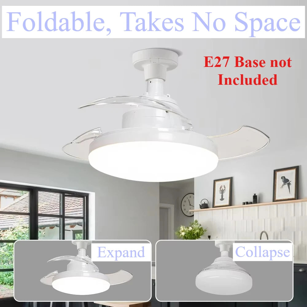 ventilateur rétractable lumière blanc moderne télécommande réglage vitesse luminosité couleur