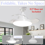 ventilateur rétractable lumière blanc moderne télécommande réglage vitesse luminosité couleur