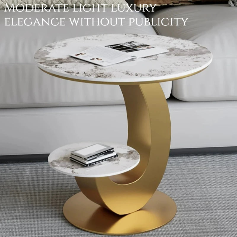 petite table d'appoint ronde marbre blanc or moderne salon appartement luxe élégant