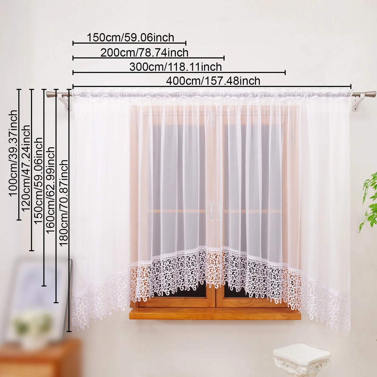 rideau blanc dentelle transparent salon polyester uv resistant classique anneaux