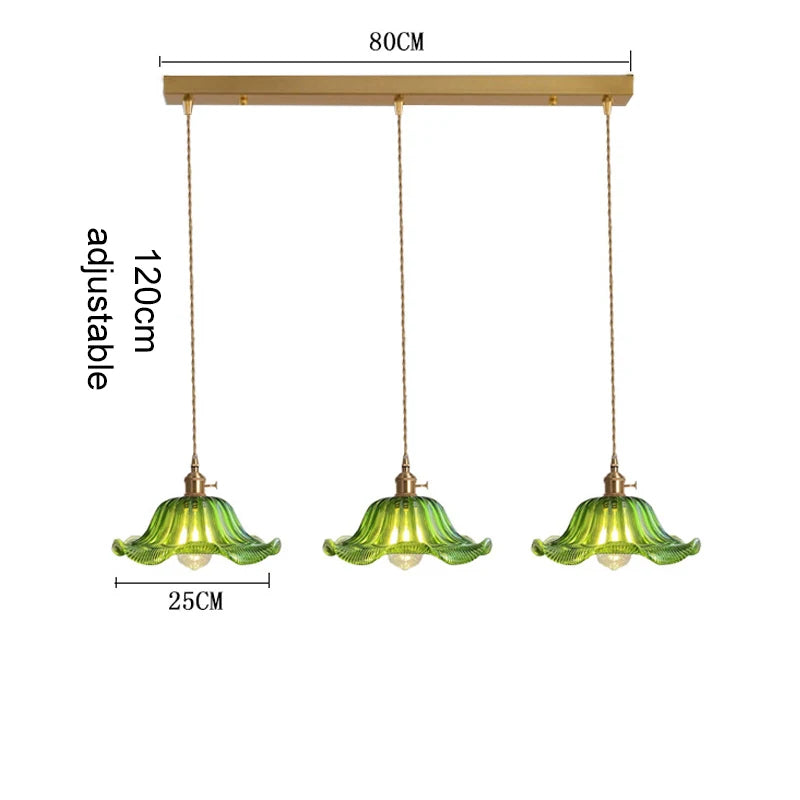 suspension lumineuse vintage transparente motifs floraux vert orange bleu