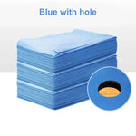 draps lit jetables polyester bleu blanc rose solides pratiques opaques 70x170cm 80x180cm 80x190cm trou
