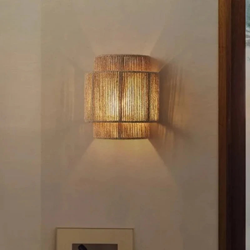 lampes murales bohèmes rustiques fibre naturelle semi transparentes cuisine salle manger
