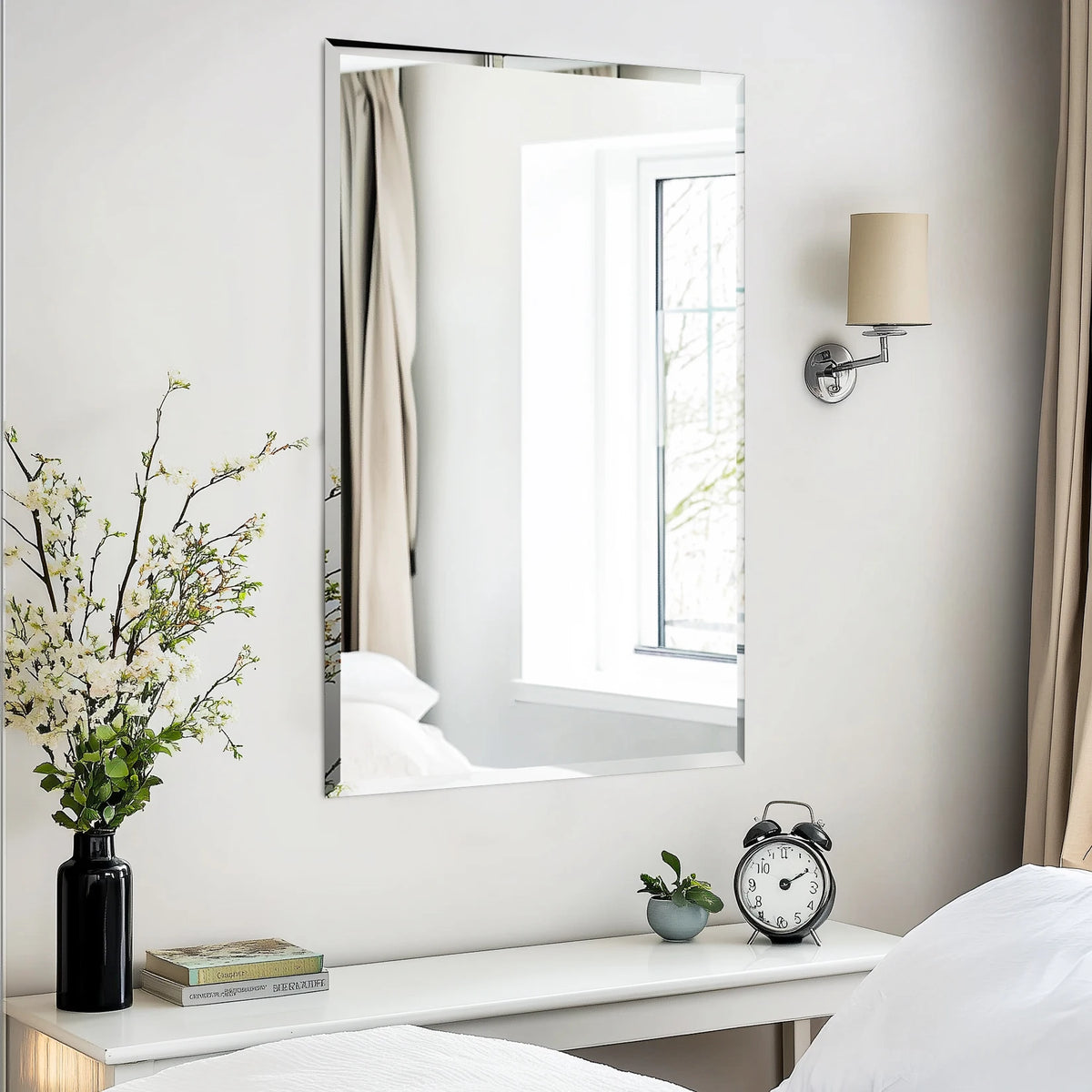 miroir moderne argenté bordure moulurée portable autonome lumiere equipée 70cm 100cm