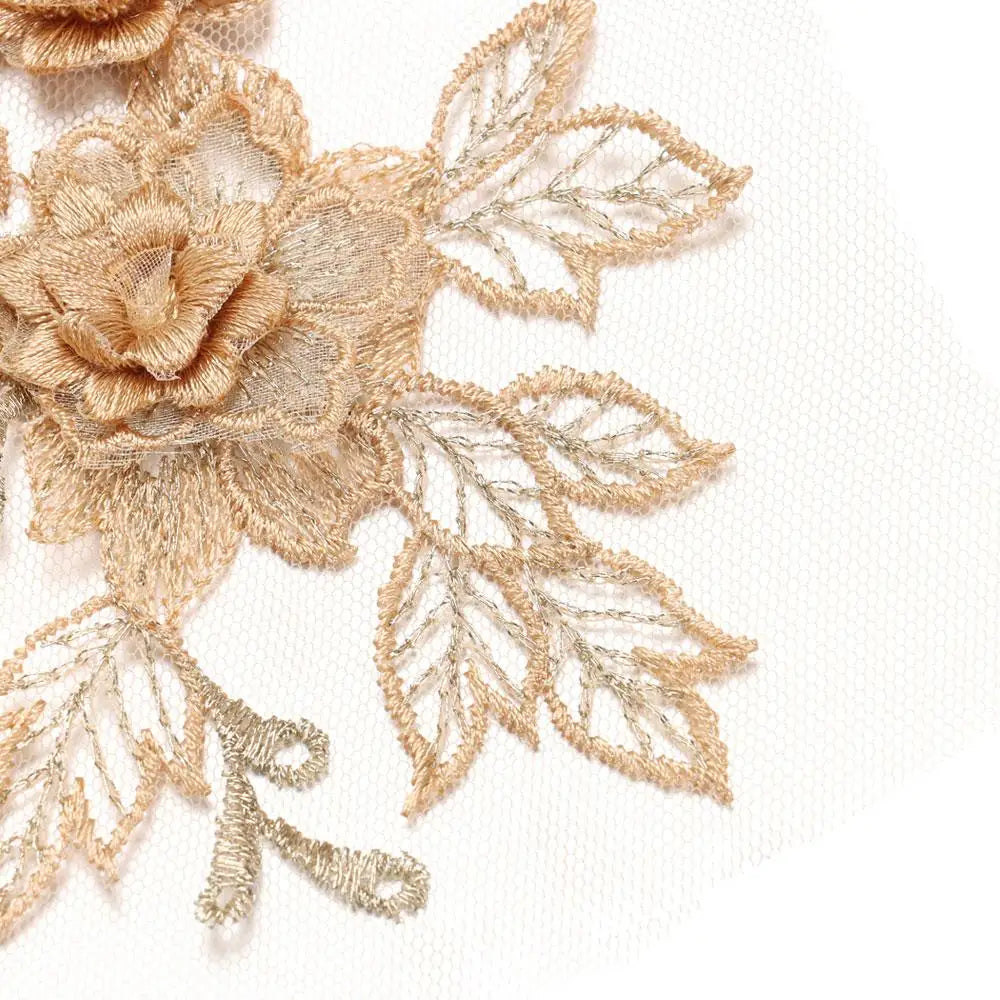 applique textile fleurs brodées doré clair mariage tissu microfibre 3d opaquement broderie fine