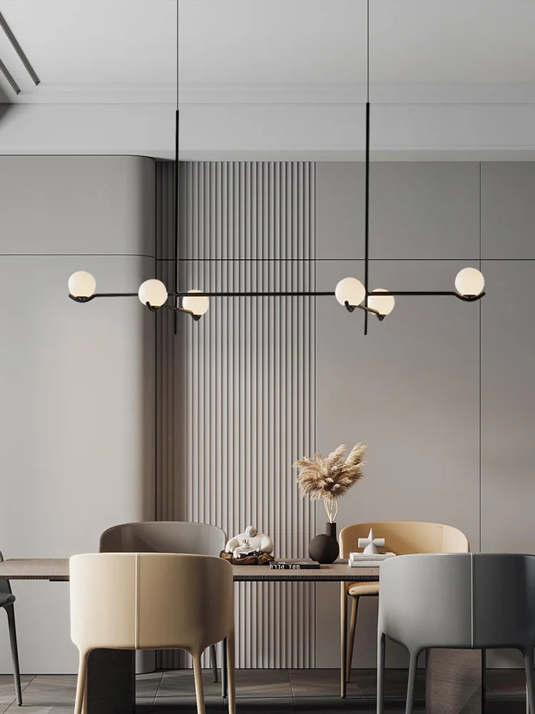 suspension lumineuse moderne sphères blanches structure noire led neutre lumière blanc noir