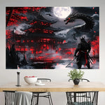 toile d'art paysage fantastique dragon rouge blanc contemporain décoration murale maison chambre salon