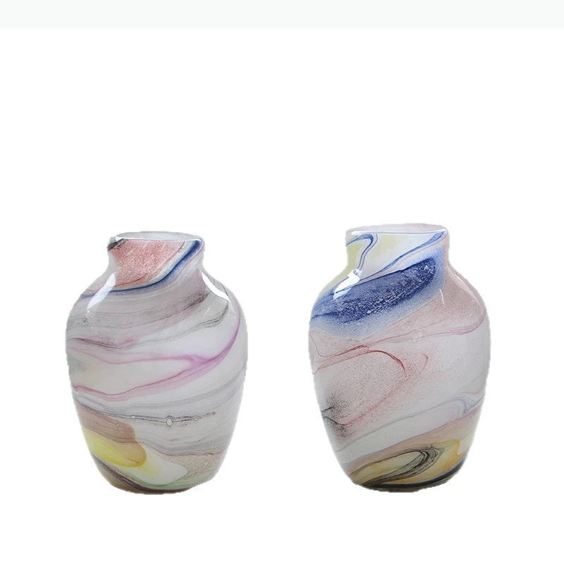 vase moderne opaques marbré blanc bleu gris rose vert jaune fleurs artificielles tableDecoration