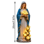 statue vierge marie roses led bleu blanc jardin decoration religieuse patioextérieur