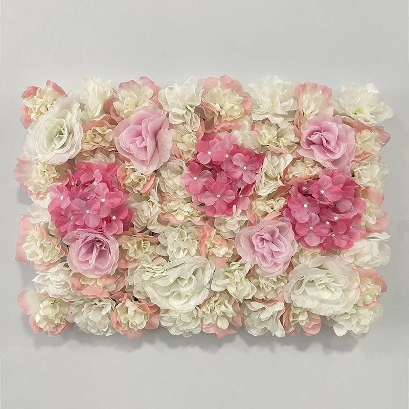 panneau mural fleurs artificielles rose blanc beige decoration romantique mariage anniversaire intérieur 60cmx40cm
