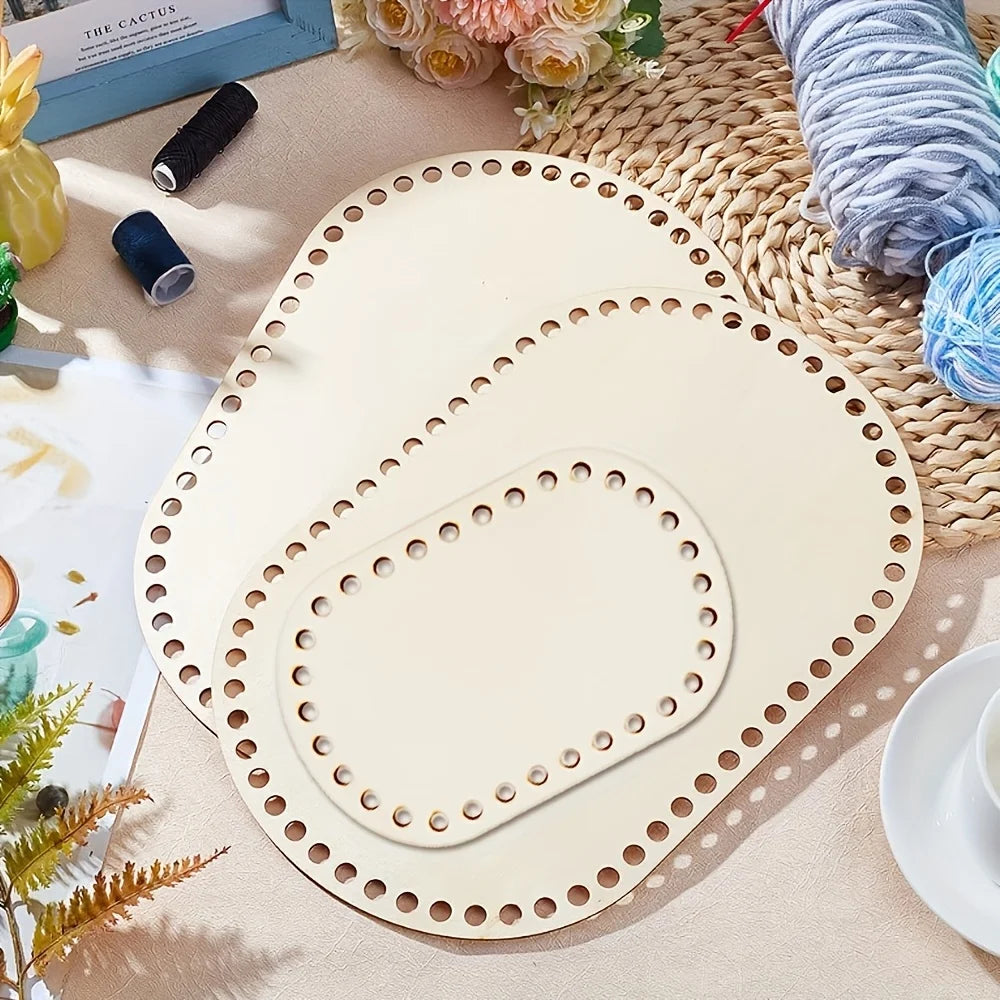 bases bois tissage paniers sacs tricoter ovales trous régulières différentes tailles beige clair pratique