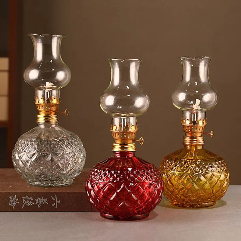 lampe huile transparent ancienne diamant rouge ambre verte bleue vintage maison décorationintérieur